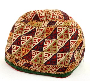 lot 119 image: Antique Turkmen Chodor Tribal Hand-Embroidered Hat From Turkmenistan