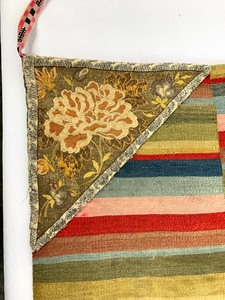lot 124 image: Antique Tibetan Paang-den Hand-Woven Wool Apron w Brocade Corners