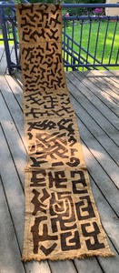 lot 130 image: Two Antique African Tribal Textiles Kuba Cloth 12 ft long and Bokolanfini (Mali Mud Cloth)