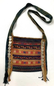 lot 135 image: 3 Vintage Purses One Trimmed in Antique Coins, One Hmong, and One Coin Purse of Antique Velvet