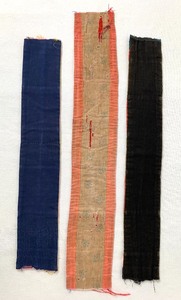 lot 136 image: Vintage Hmong Stitching Fragments and Indigo Clay Bird, Set 1