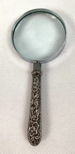 lot 226 image: Dainty Vintage Sterling-Handle Magnifying Glass - S. Kirk & Son, & a Pewter Box