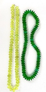 lot 187 image: 2 Antique Bohemian Molded Vaseline Glass Bead Necklaces Green and Yellow- From African Trade
