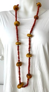lot 192 image: Antique African Copal Amber & Red Glass Padre Bead Necklace