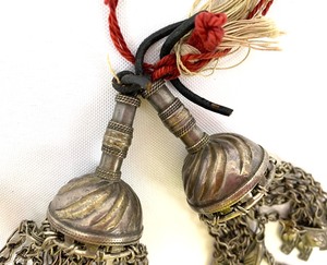 lot 204 image: Two Antique Sterling Silver Tassel Earrings Hair Pieces From Afghanistan - Kuchi Jewelry