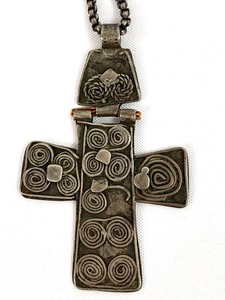 lot 209 image: Vintage Ethiopian Sterling Silver Coptic Cross On Round-Link Sterling Silver Chain