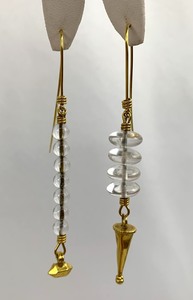 lot 4 image: RARE 18K Gold Vintage Asymmetric Tina Chow Earrings w Rock Crystal Beads and Gold Ornaments
