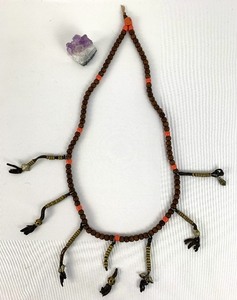 lot 243 image: Antique Himalayan Bodhi Seed Mala Healing Prayer Beads w 7 Charms, and an Amethyst Crystal