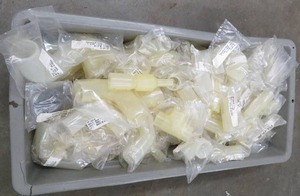 lot 94 image: 31 TOTE FULL OF PLASTIC PPP NATURAL PLUMING SUPPLIES