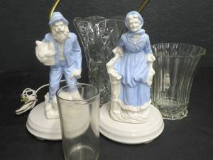 lot 135 image: VINTAGE LAMPS  VINTAGE GLASS VASES
