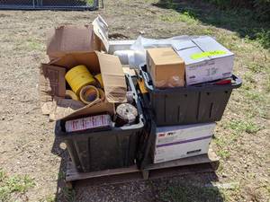 lot 45 image: PALLET LOT - Trenton WAX Tape (Full Tote), Automotive Masking Tape, Plastic Sheeting, Tyvek type suits and More