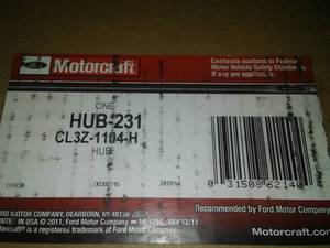 lot 165 image: Hub Assembly HUB231 Motorcraft CL3Z1104H 2013-2014 Ford F150 Mark LT