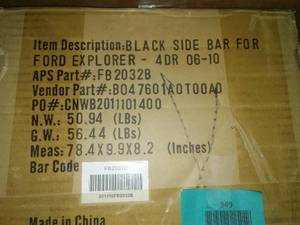 lot 349 image: Black Side Bar for Ford Explorer 4 door 2006-2010 Explorer