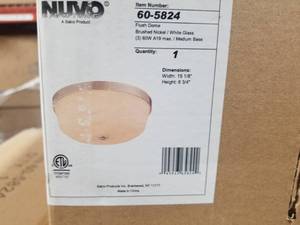 Lot of (7) Nuvo Lighting Brushed NickelWhite Glass Flush Dome Ceiling Fixture (in boxes)