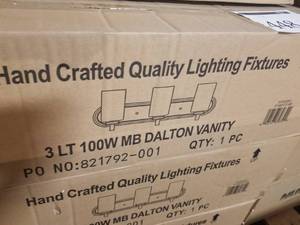 Lot of (7) Nuvo Lighting Brushed NickelSatin White Glass Hand Crafted 3-Light 100W Medium Base Dalton Vanity (in boxes)