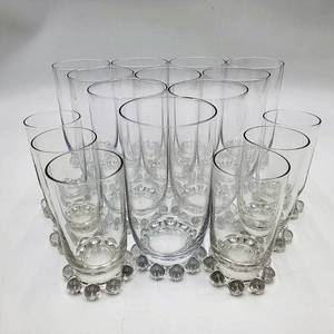 lot 01 image: 16 Imperial Candlewick Footed Glasses 10 -10oz Tumblers (Stem 3400) 6- 4oz Juice Tumblers (Stem 3400)  CRV $500