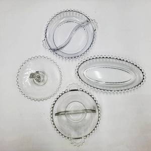 lot 05 image: 3 Candlewick Clear Glassware 1 Lemon Tray - Pickle Dish - (2) 7 Divided Bowl -  CRV $109