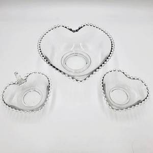 lot 06 image: Vintage Large and 2 Small Heart Bowls Candlewick Clear (Stem 3400) - CRV $200