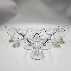 lot 14 image: 10 Imperial Candlewick Glasses 6 Sherbert Glasses (Stem 3400) 4 - ANCHOR HOCKING JuiceWine Glass Berwick Boopie Clear   CRV $95