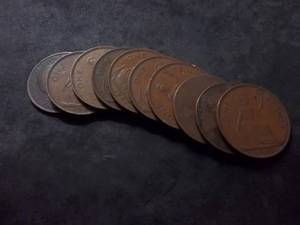 10 Large Penny Coins British 1907-1940