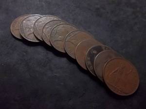 10 Large Penny Coins British 1917-1940