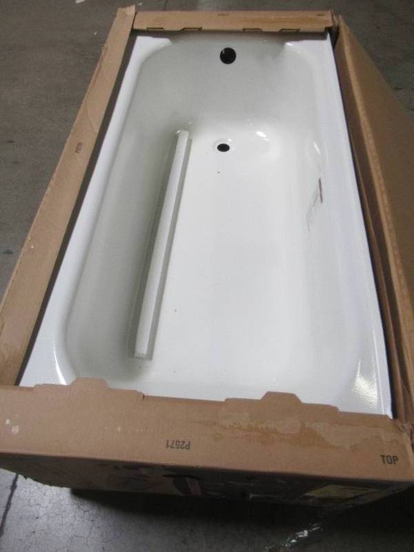 lot 504 image: Bootz Industries Maui 60 x 30 16 58 Left Drain Rectangular Alcove Soaking Bathtub in White - Enamel Damage LH CornerThreshold and RH Threshold.