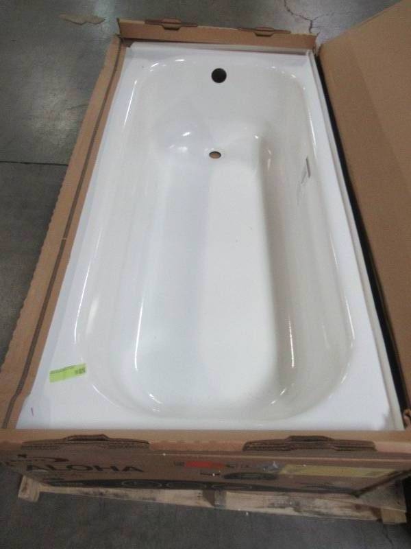 lot 518 image: Bootz Industries Aloha 60 x 30 x 14 14 Left Drain Rectangular Alcove Soaking Bathtub in Bone - Enamel Chip Top of Tub LH Corner..