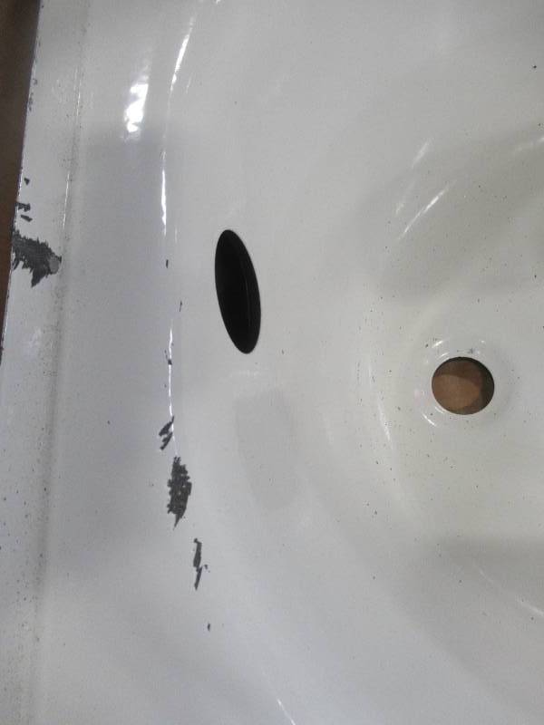 lot 532 image: American Standard Princeton 60 x 30 Americast Left-Hand Drain Bathtub in White, - Enamel Damage LH Corner by Overflow and around Tile Flange..