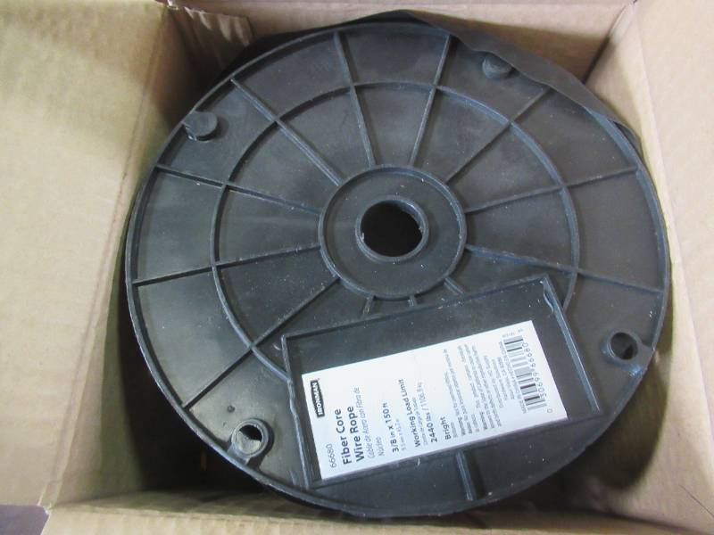 lot 763 image: Crown Bolt 38 in. x 150 ft. Bright Fiber Core Wire Rope, 66680.