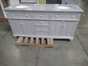 lot 104 image: Home Decorators Collection Fremont 72 in. W x 22 in. D Double Vanity in Grey with Granite Vanity Top in Grey with White Basin - Scratch and Dent.