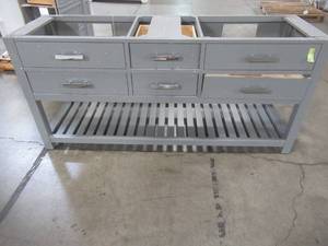 lot 107 image: Water Creation 72 in. W x 21.5 in. D x 34 in. H Vanity Cabinet in Cashmere Grey. Scratch and Dent.