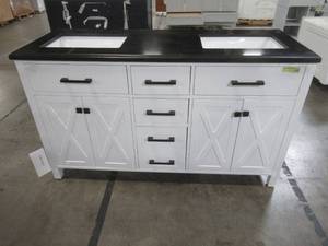 lot 109 image: Ainsley 60 in. W x 22 in. D Vanity in White with Granite Vanity Top - Cracked Top.