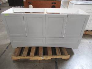 lot 113 image: Lancaster 60 in. W x 19 in. D Bath Vanity in Pearl Gray - Missing Top.