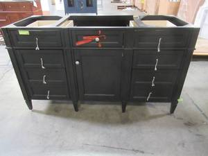 lot 116 image: Brittany 60 in. W x 23.5 in. D x 34 in. H. Single Bath Vanity in Black Onyx - Missing Back RH Leg and Cabinet Brace is Cracked on Top RH Side.