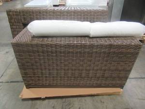 lot 300 image: Hampton Bay Fernlake 4-Piece Taupe Wicker Outdoor Patio Sectional Sofa with Plain Cushions H180-01424900