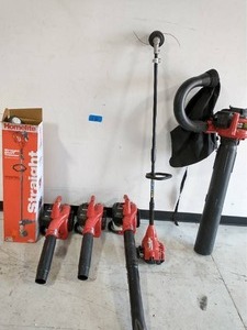 LOT OF HOMEELITE AND TORO BLOWERS AND HOMEELITE TRIMMER