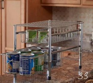 Silver Cabinet Organizer with Double Pull Out Basket