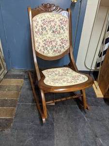 lot 70 image: Victorian Folding Rocking Chair wTapestry