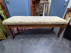 lot 28 image: Long Bench wTapestry Seat - Hallway, Bedroom, Etc.