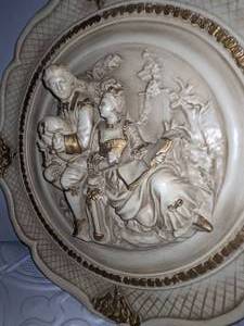 lot 132 image: Alexander Backer Chalkware Wall Hanging Plaques of Victorian Figures 3D, 1940
