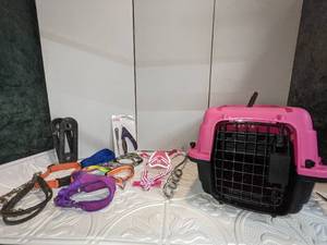 lot 97 image: Small Pet Carrier, Leashes, Collars, More
