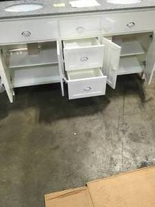 lot 5 image: Ridgemore 71 in. W x 22 in. D Vanity in White with Granite Vanity Top in Grey with White Sink by Home Decorators Collection