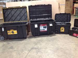 lot 32 image: Lot of Dewalt & Husky Jobsite Tool storage boxes (review all pictures)