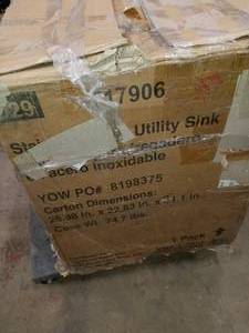 24.2 in. x 21.3 in. x 33.8 in. Stainless Steel Laundry Sink and White 2 Door Cabinet by Glacier Bay Customer Returns See Pictures