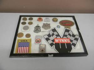 lot 10 image: VINTAGE LARGE COLLECTION OF GREAT AUTOMOBILIA COLLECTIBLES - SKELLY, HYVIS, MOBIL GAS COINS - GOODYEAR & BARDAHL BADGES - PHILLIPS, MOBIL & STROMBERG ADVERTISING TAPE MEASURES & MORE - GREAT COLLECTION - SEE PICTURES