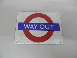 lot 17 image: VINTAGE MINIATURE WAY OUT BULLSEYE METAL SIGN - COOL PIECE - APPROX 5 BY 4 - SEE PICTURES