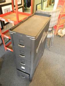 lot 32 image: VINTAGE BLACK METAL INDUSTRIAL CABINET - GREETING CARDS FOR ALL OCCASIONS - GREAT VINTAGE CABINET - NICE - APPROX 40TALL 32LONG 12WIDE - SEE PICTURES