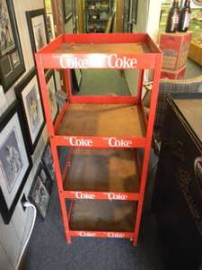 lot 35 image: Vintage CocaCola Enjoy Coke Store Display Metal Rack - 4 TIER SHELF - APPROX 52TALL 19.5WIDE  DEEP - ORIGINAL PIECE - SEE PICTURES
