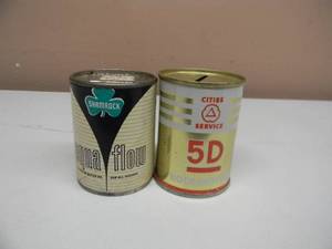 lot 46 image: VINTAGE KOOLMOTOR & SHAMROCK OIL - OIL CAN ADVERTISING COIN BANKS - NICE - GREAT PIECE - SEE PICTURES