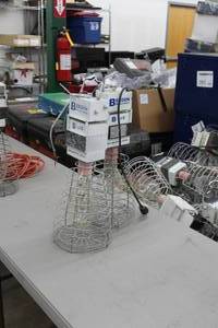 Lot of (2) Bergen Hi Bay Cage Lights Metal Halide 400W CW Autotransformer Ballast Pulse Start Lamp